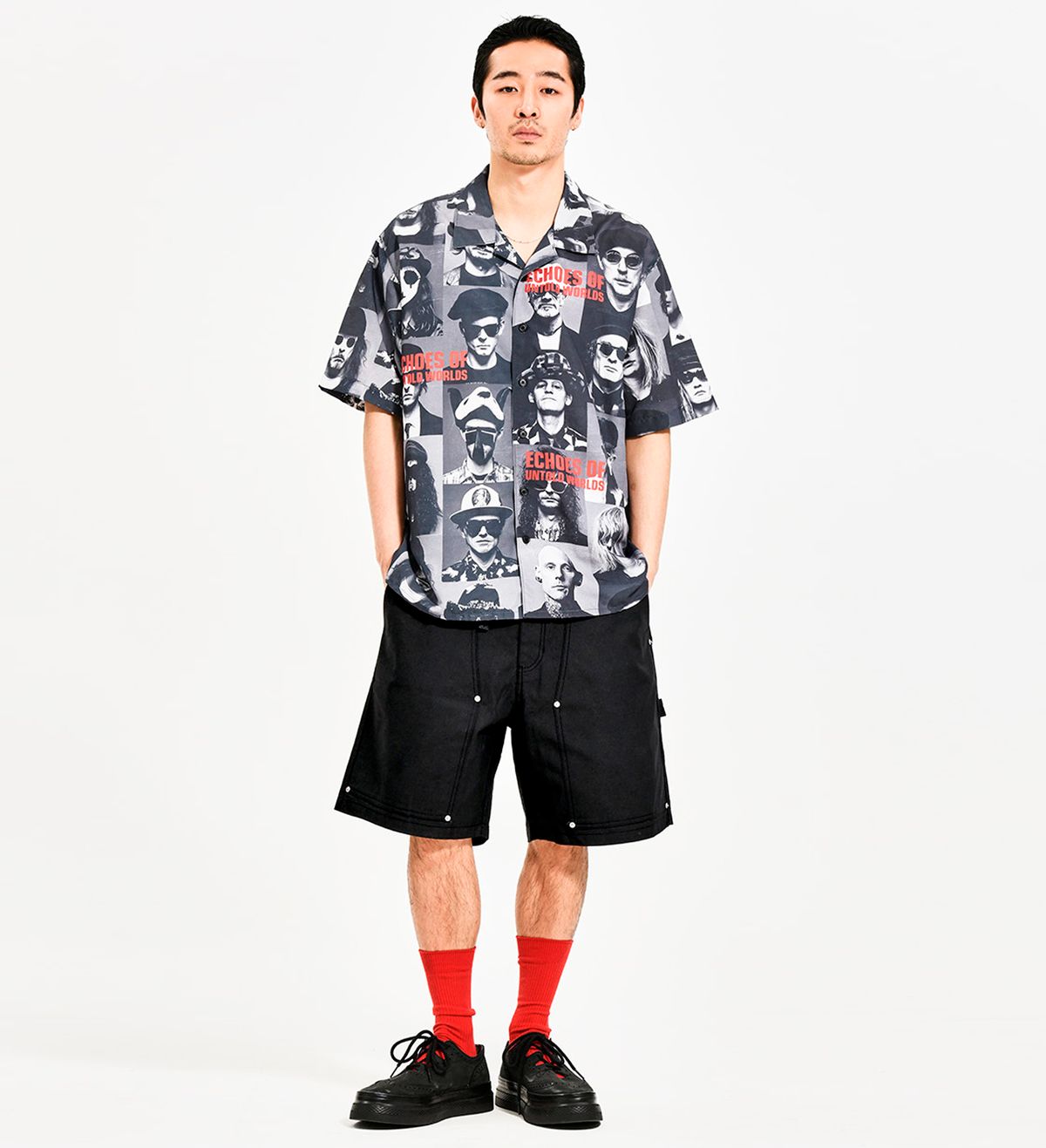 엑스트라오디너리(EXTRAORDINARY) COATING CANVAS DOUBLE KNEE SHORTS BLACK
