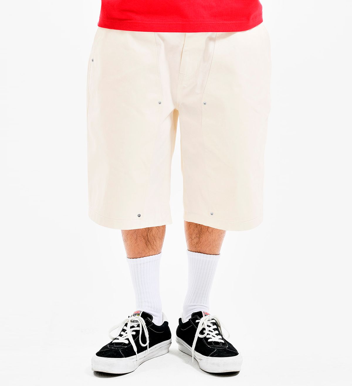 엑스트라오디너리(EXTRAORDINARY) COATING CANVAS DOUBLE KNEE SHORTS OFF WHITE