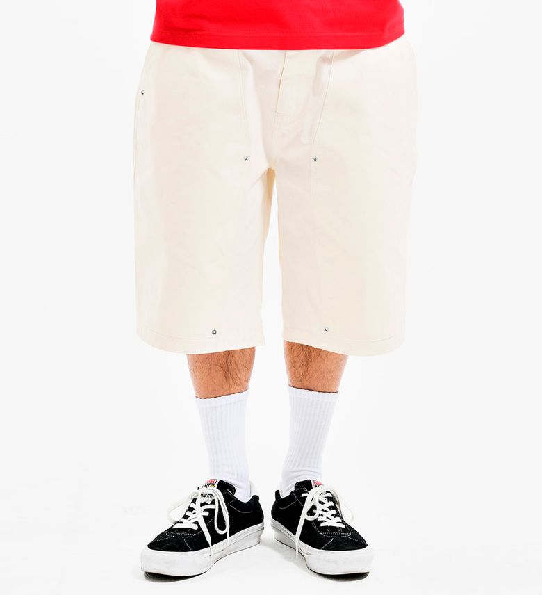 COATING CANVAS DOUBLE KNEE SHORTS OFF WHITE