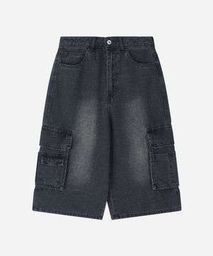 워시드 카고 버뮤다 데님 팬츠 블랙 BPBDP245U