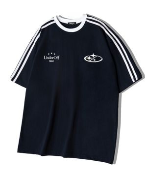 오버핏 트랙 라인 반팔 티셔츠 스타로고 네이비