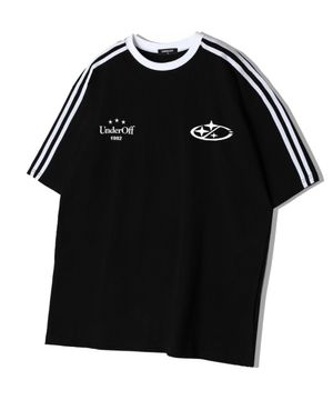 오버핏 트랙 라인 반팔 티셔츠 스타로고 블랙
