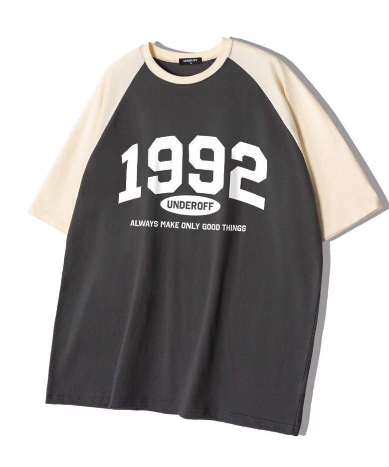오버핏 래글런 반팔 티셔츠 1992아치 차콜