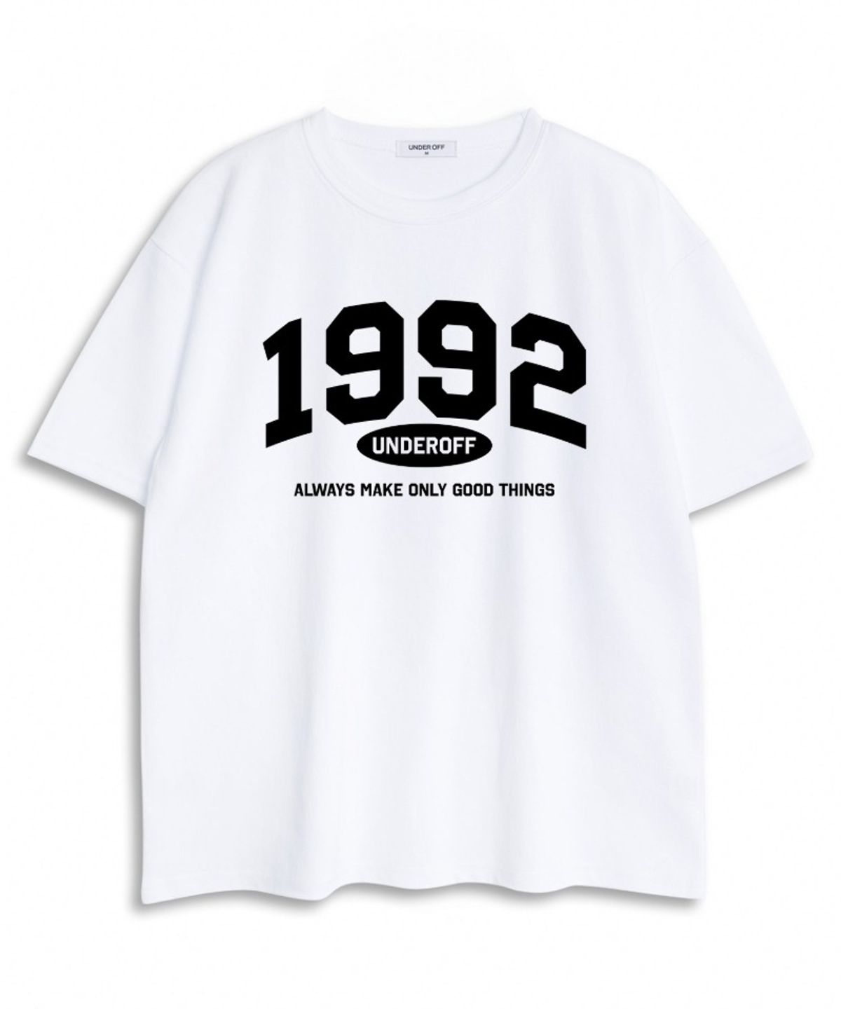 언더오프(UNDEROFF) 오버핏 크루넥 1992아치 반팔 티셔츠 화이트블랙
