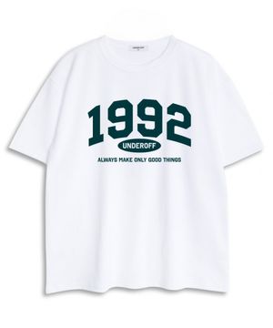 오버핏 크루넥 1992아치 반팔 티셔츠 화이트그린