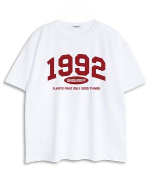 오버핏 크루넥 1992아치 반팔 티셔츠 화이트레드