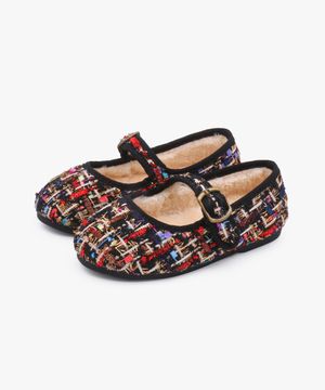 트위드 패턴 여아 털 구두