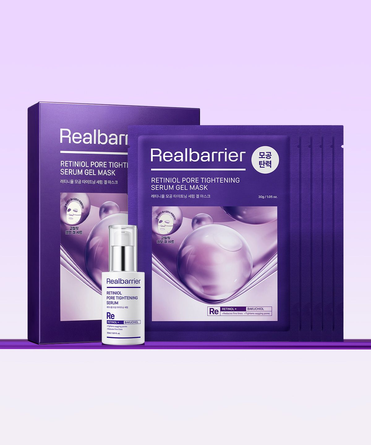 리얼베리어(REAL BARRIER) 레티니올 모공 타이트닝 세럼 30ML+겔 마스크 5매