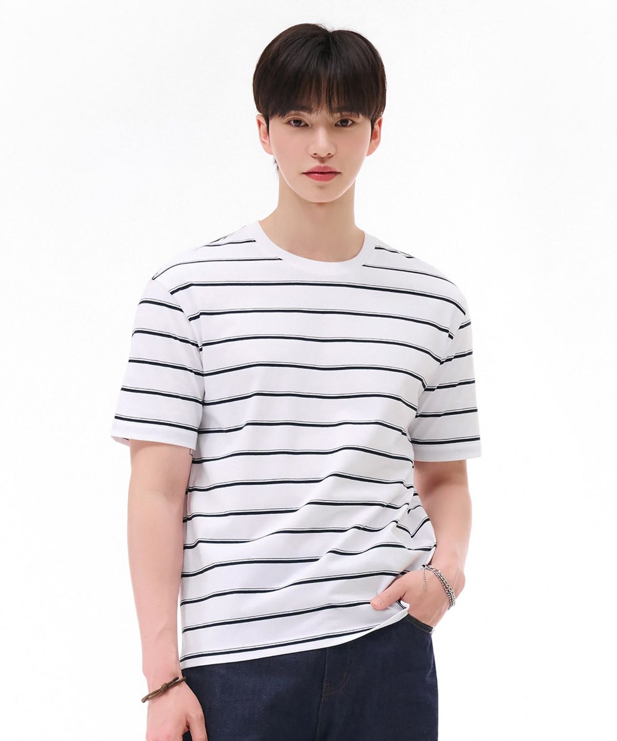 체이스컬트(CHASECULT) 공용 스트라이프 반팔 티셔츠-화이트
