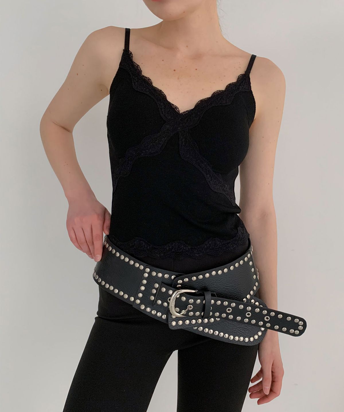 바스카라(VASCARA) Stud Line Bold Belt Black