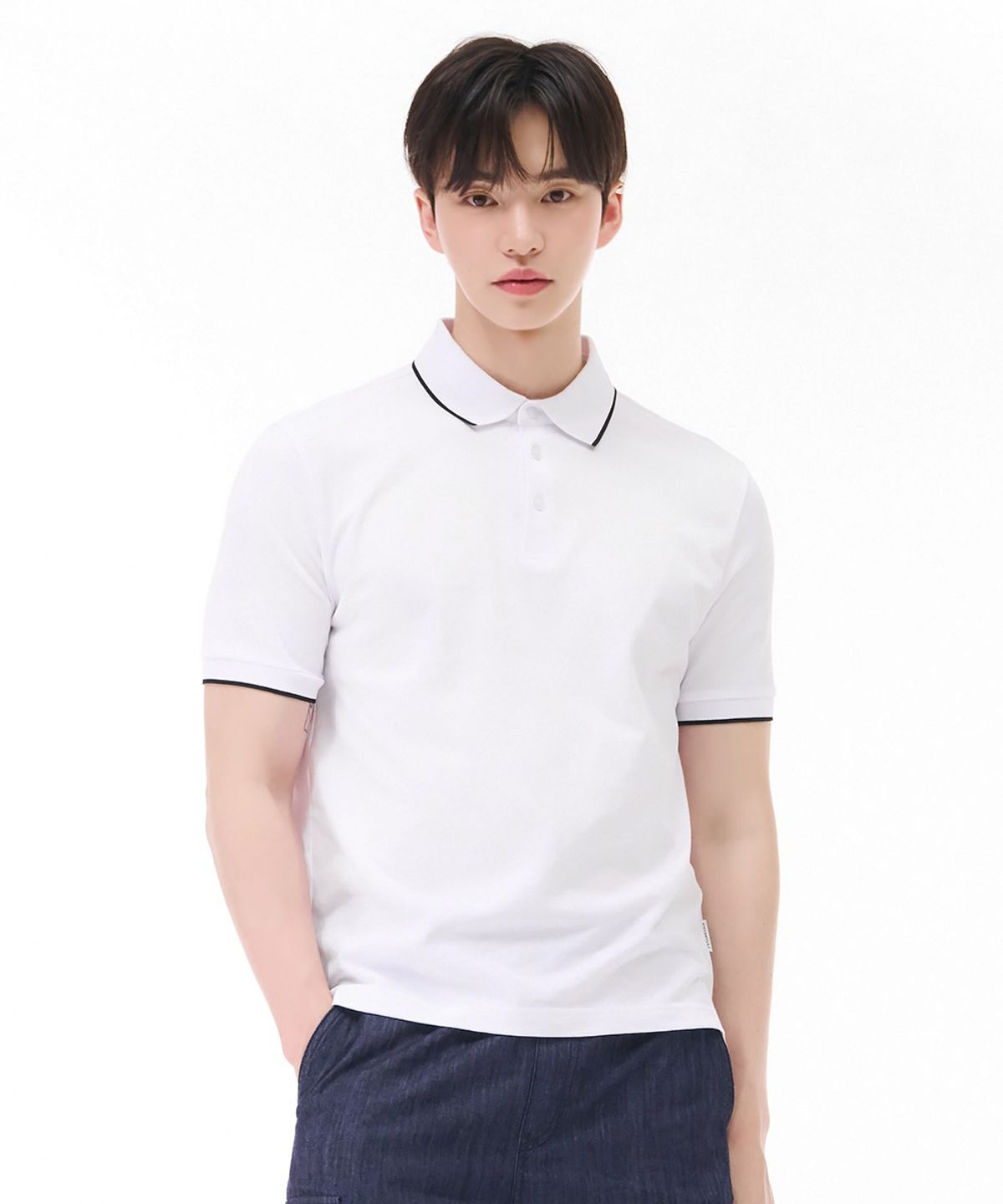 체이스컬트(CHASECULT) 남성 팁배색 쿨피케 카라 티셔츠-화이트