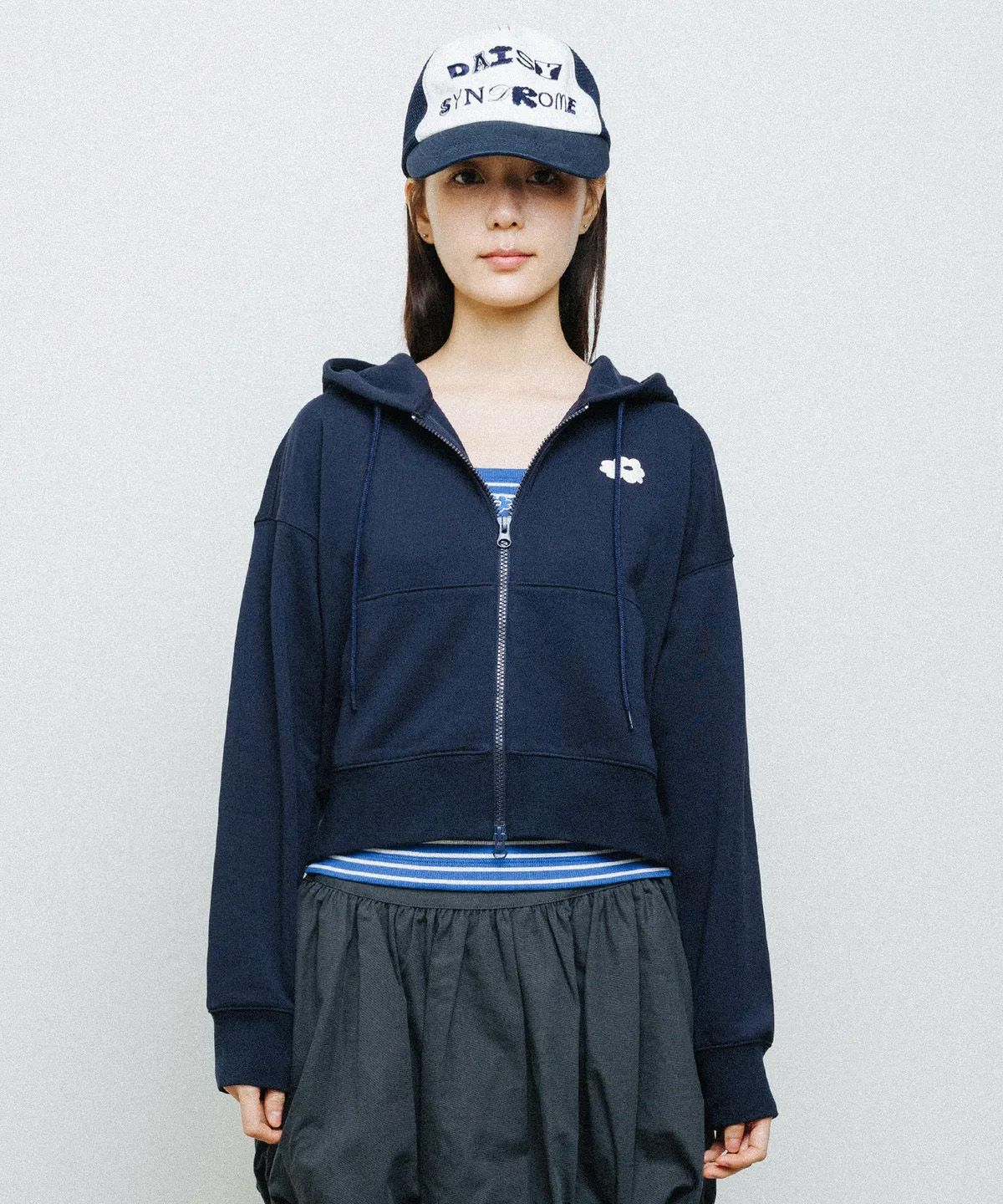 데이지신드롬(DAISY SYNDROME) ESSENCIAL TWO WAY HOODIE ZIP UP navy