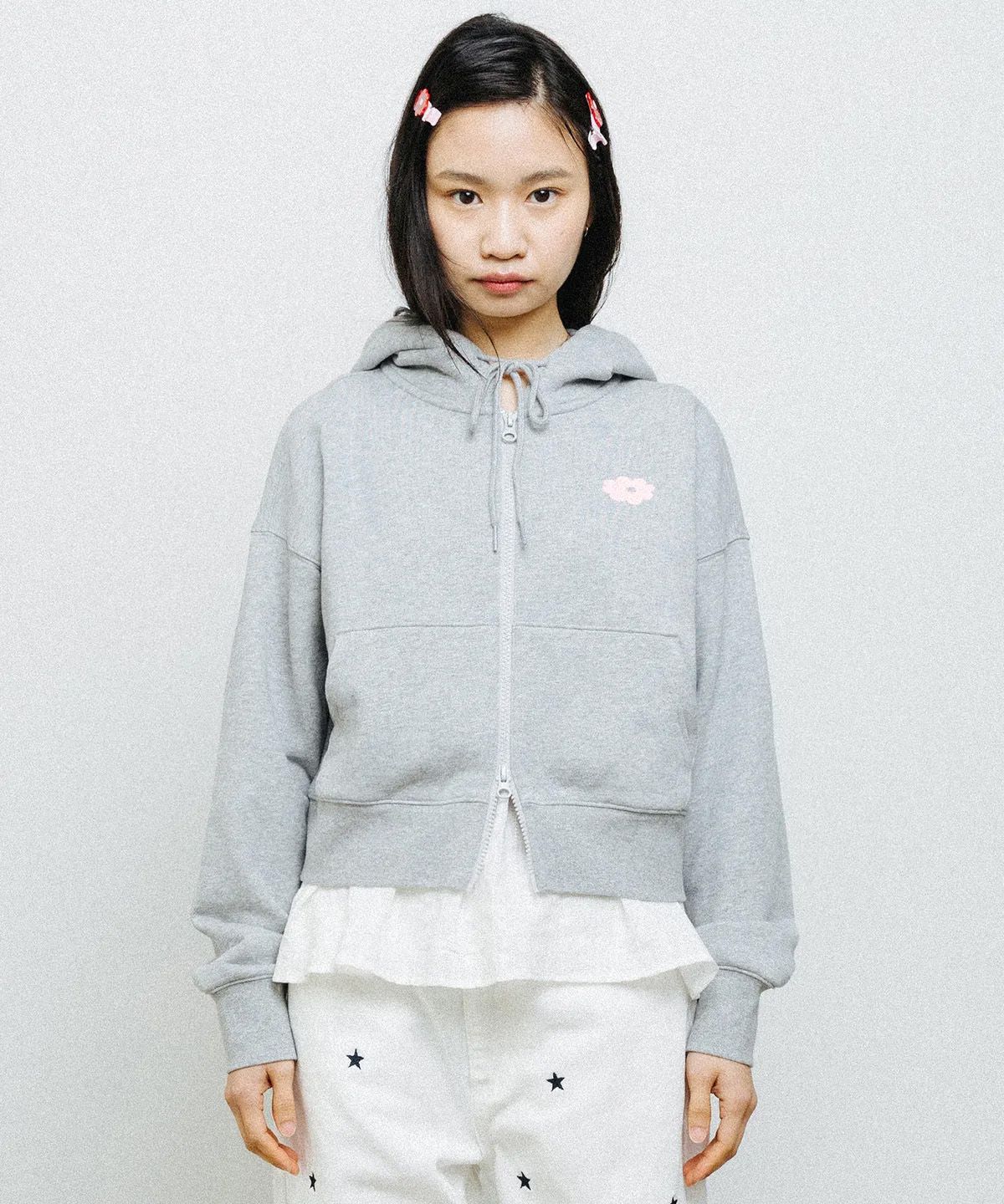 데이지신드롬(DAISY SYNDROME) ESSENCIAL TWO WAY HOODIE ZIP UP melange gray