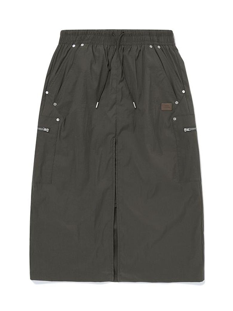 W 레이어드 앞트임 스커트_Khaki