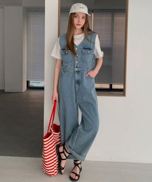 V Denim Jumpsuit (2colors)