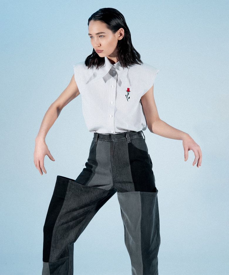 (U) 리워크 패치워크 웨이더진 REWORKED PATCHWORK WADER JEANS BLACK MIXED