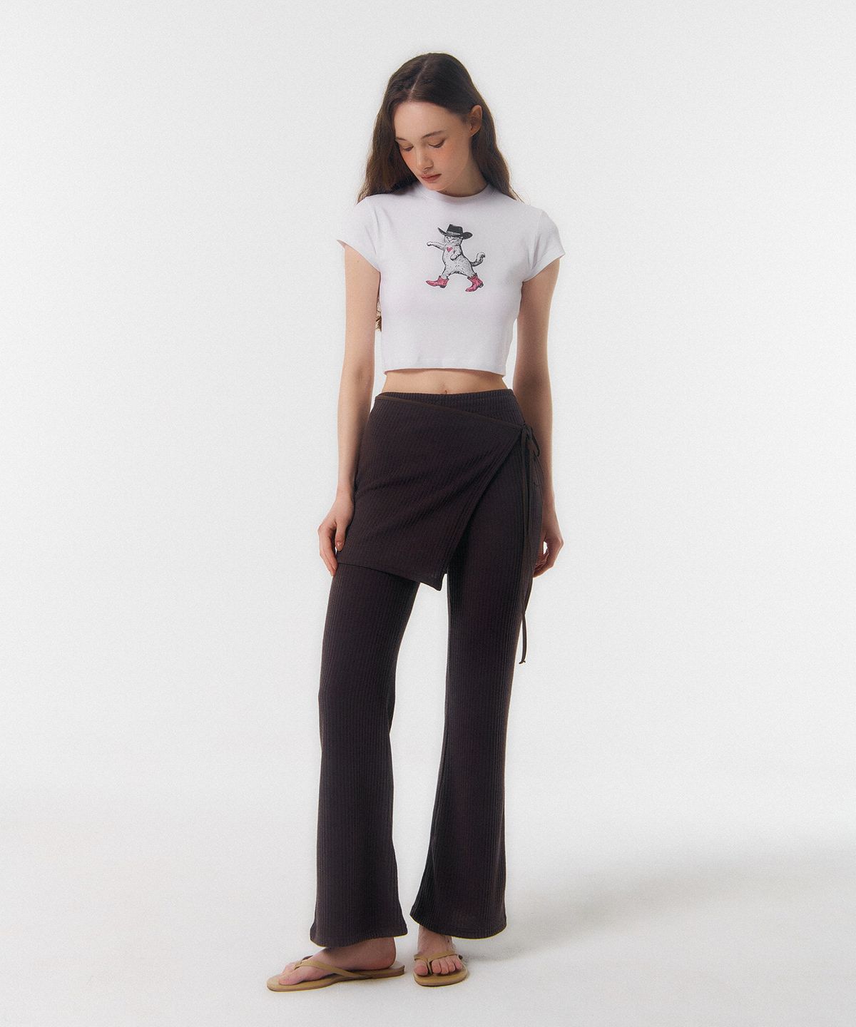 꾸아페(QUAFE) WRAP SKIRT & PANTS SET_brown