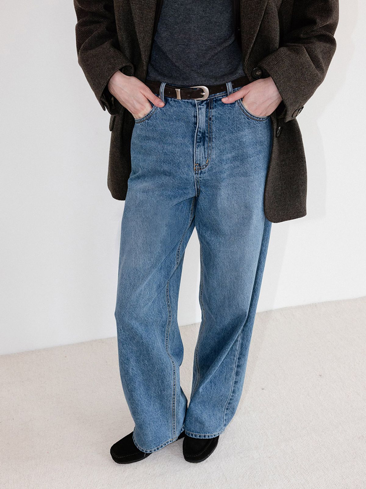 루에브르(LOEUVRE) [기장선택] Back Diagonal lined Denim SJ5XL259_2color