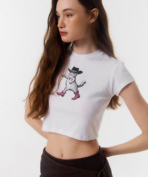 KING CAT CROP T-SHIRT_white