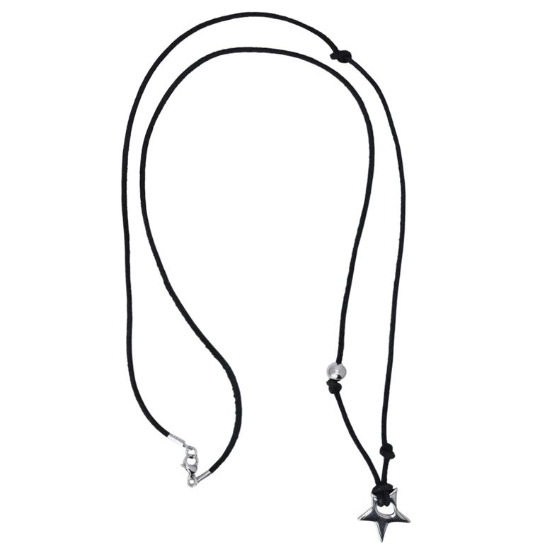 pointed.ball long necklace(black leather)
