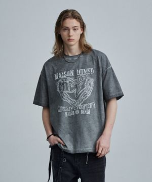 DOODLE HEART WASHING HALF T CHARCOAL