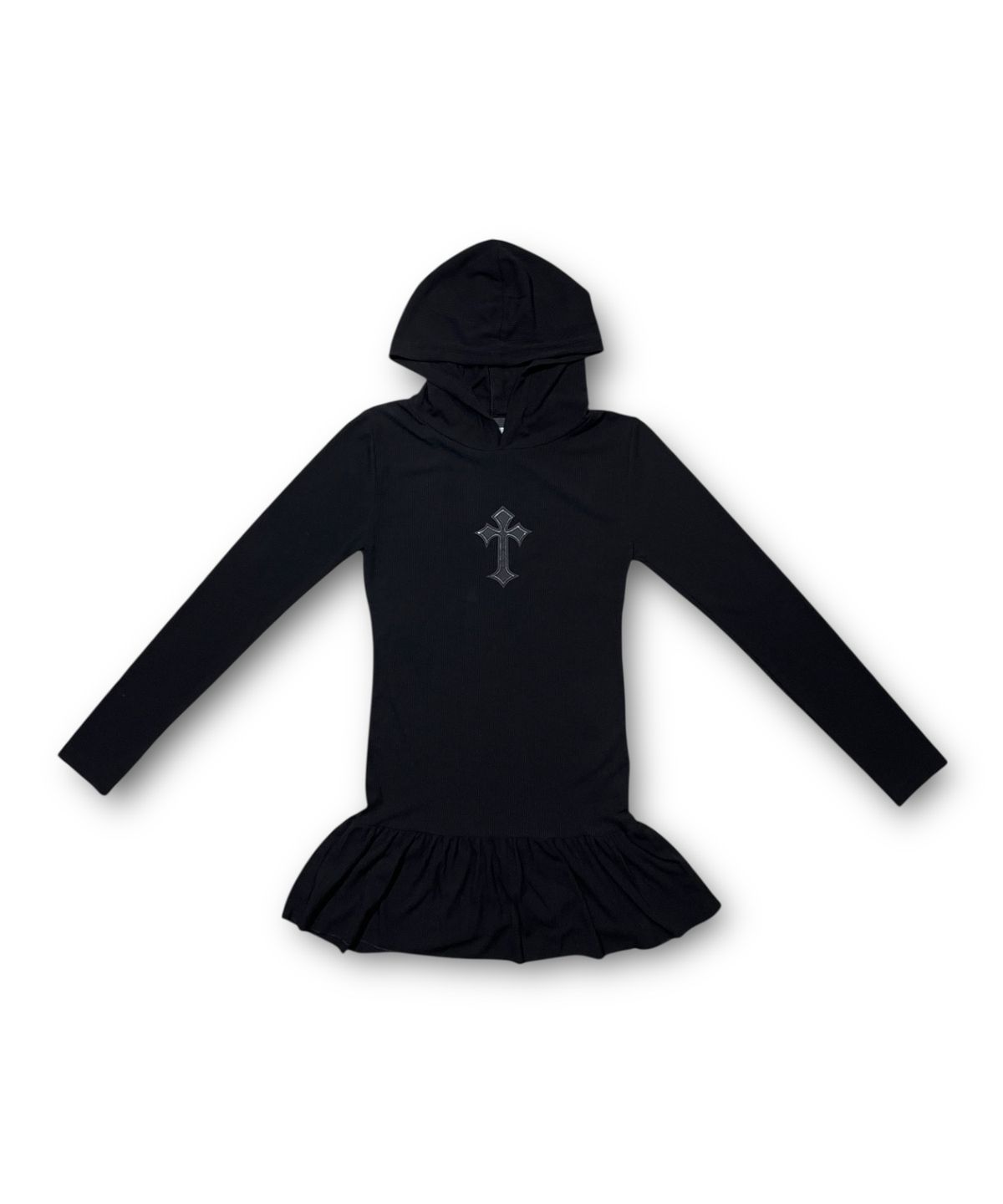 본슬리피(BORN SLIPPY) Cross Frill Layered Long Sleeve Hoodie (Black)