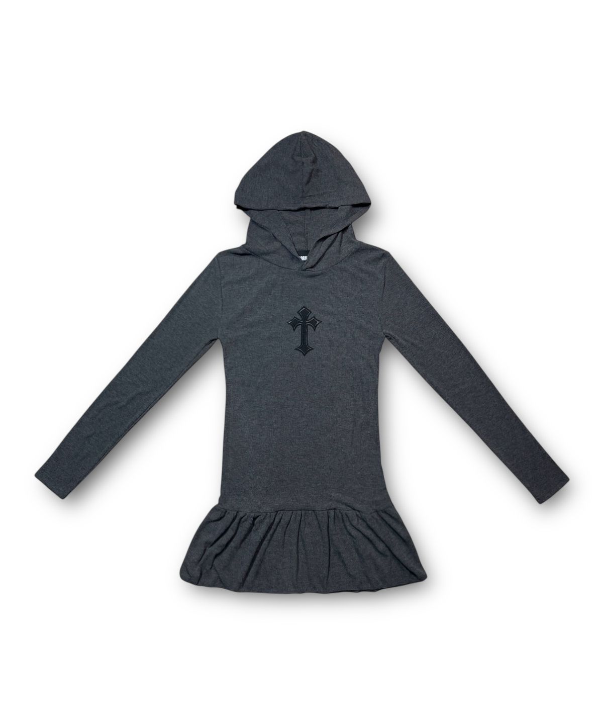 본슬리피(BORN SLIPPY) Cross Frill Layered Long Sleeve Hoodie (Charcoal)