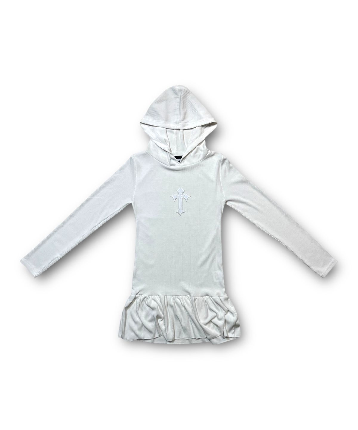 본슬리피(BORN SLIPPY) Cross Frill Layered Long Sleeve Hoodie (Ivory)