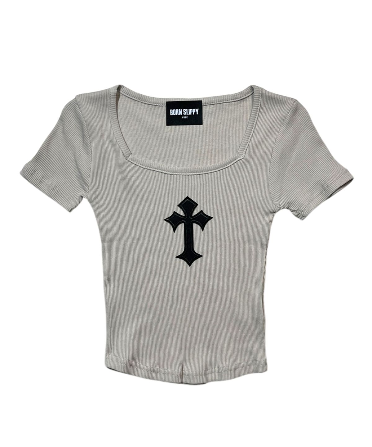 본슬리피(BORN SLIPPY) Cross Square Neck T-shirt (Beige)