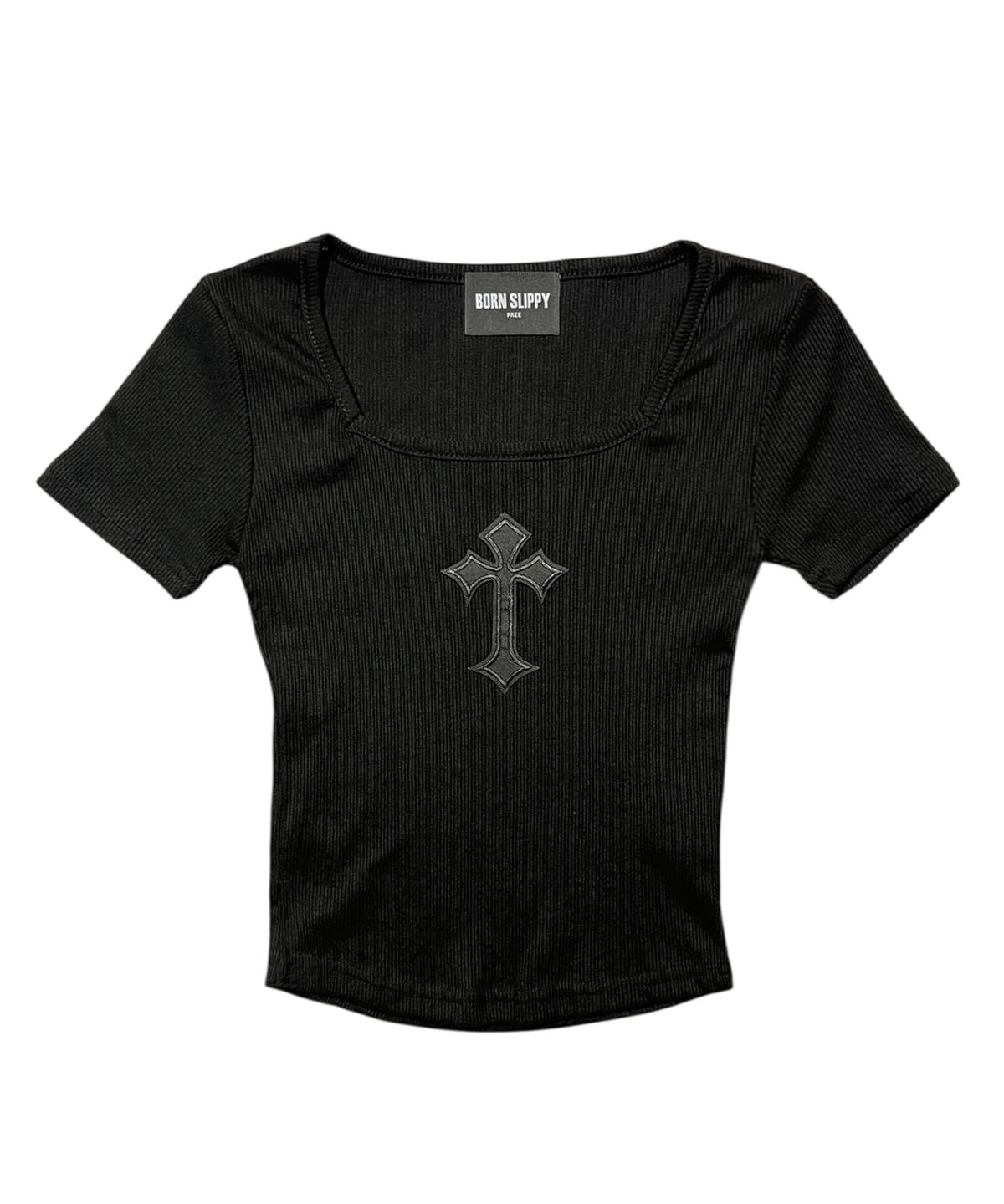 본슬리피(BORN SLIPPY) Cross Square Neck T-shirt (Black)