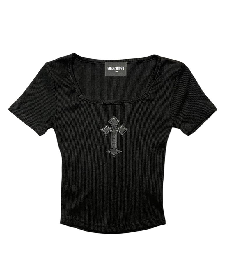 Cross Square Neck T-shirt (Black)