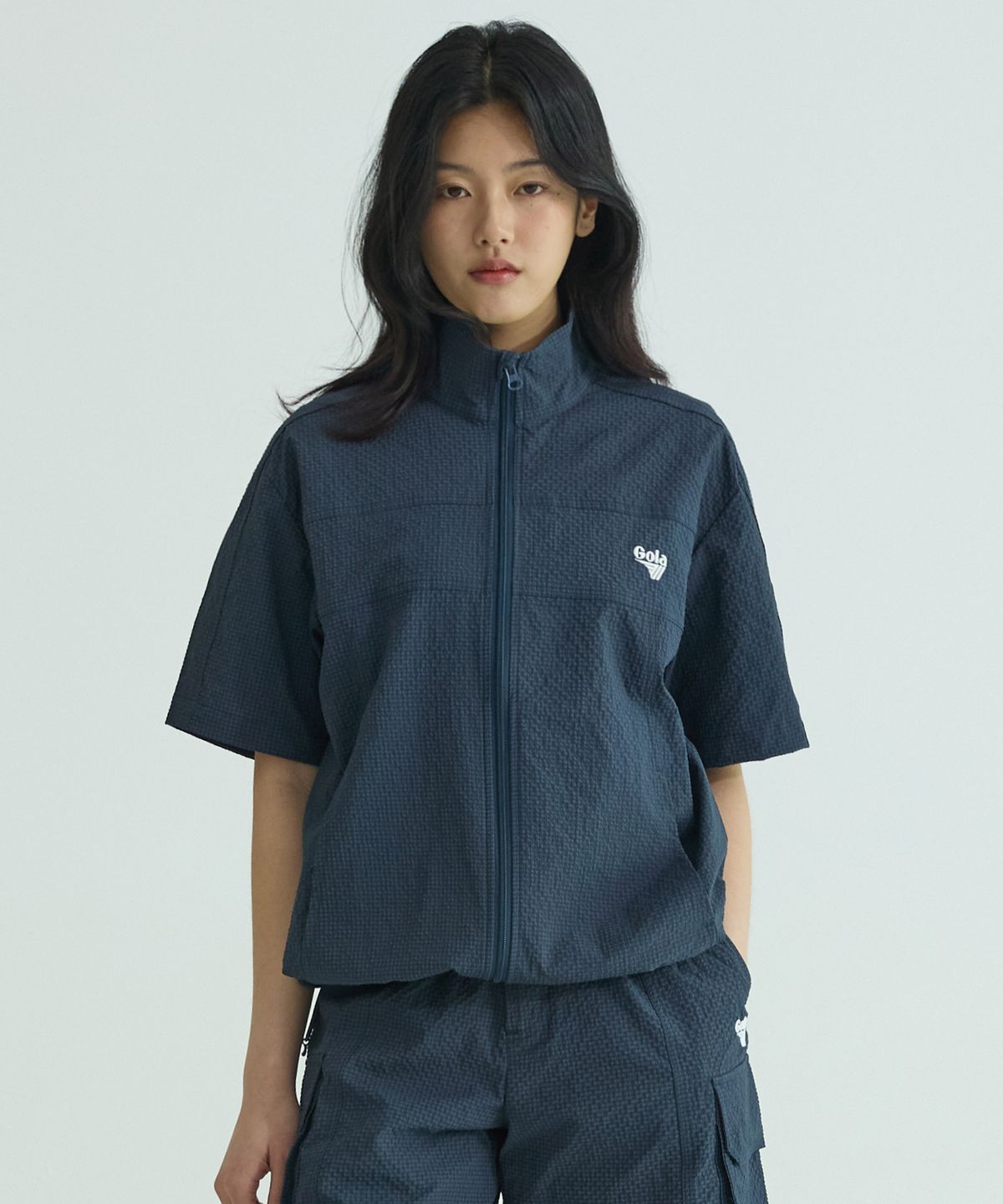 골라(GOLA) SEERSUCKER HALF SLEEVE JUMPER [NAVY]