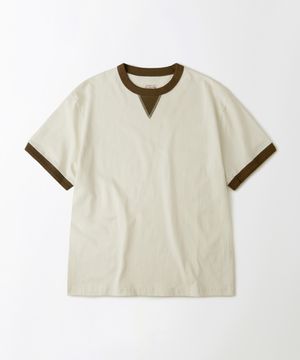 RINGER T-SHIRT_OFF WHITE/BROWN