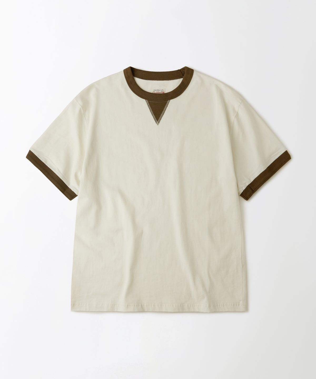 아웃스탠딩(OUTSTANDING) RINGER T-SHIRT_OFF WHITE/BROWN