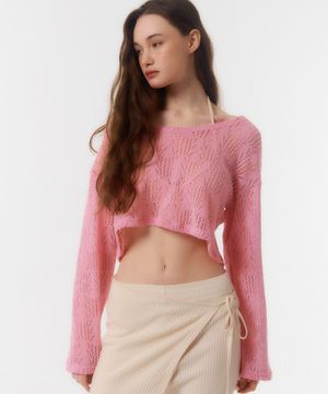 CROP COVER-UP KNIT TOP_neon pink