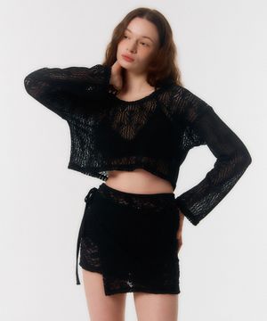LACE COVER-UP WRAP SKIRT_black
