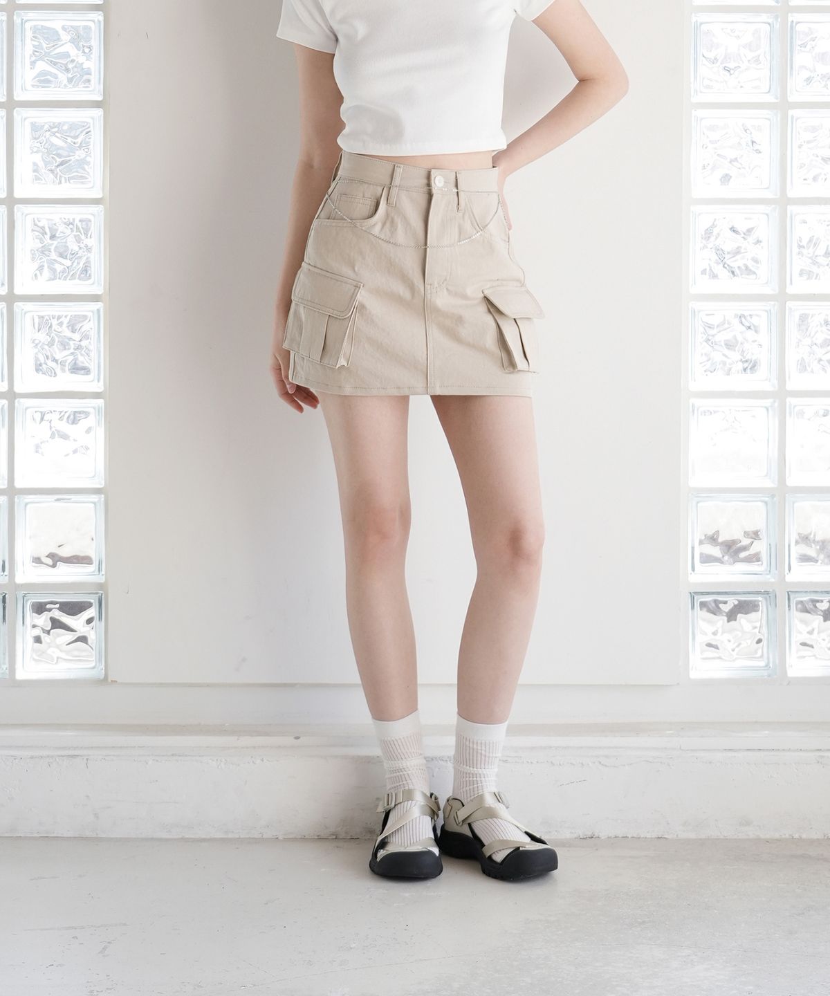 와르 포 우먼(WAARFORWOMAN) W1091 카고 스커트 팬츠 (2COLORS)