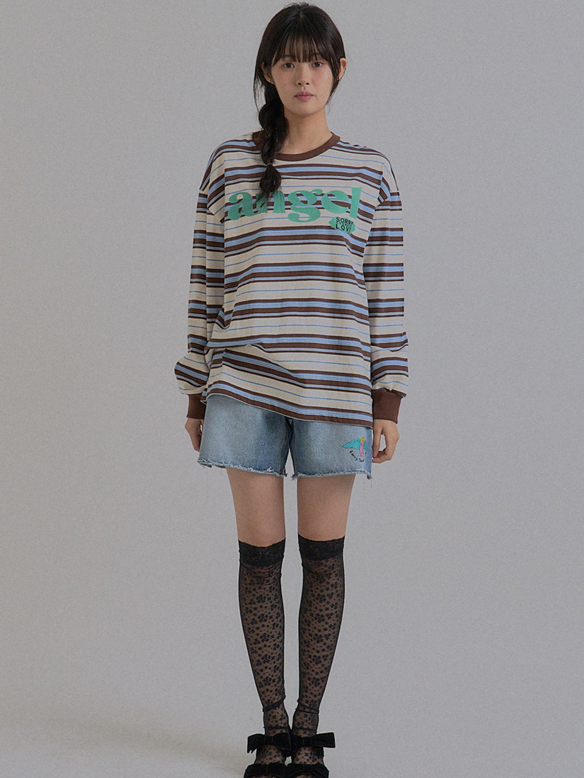 쏘리, 투 머치 러브(SORRY, TOO MUCH LOVE) Angel Stripe T-Shirt_Brown