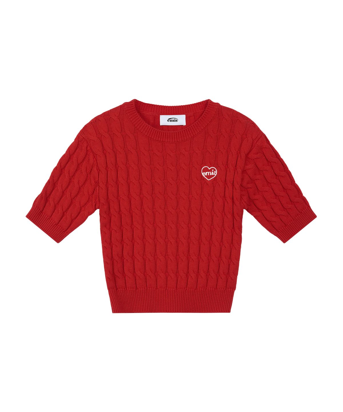 이미스(EMIS) HEART CABLE CROPPED KNIT TOP-RED