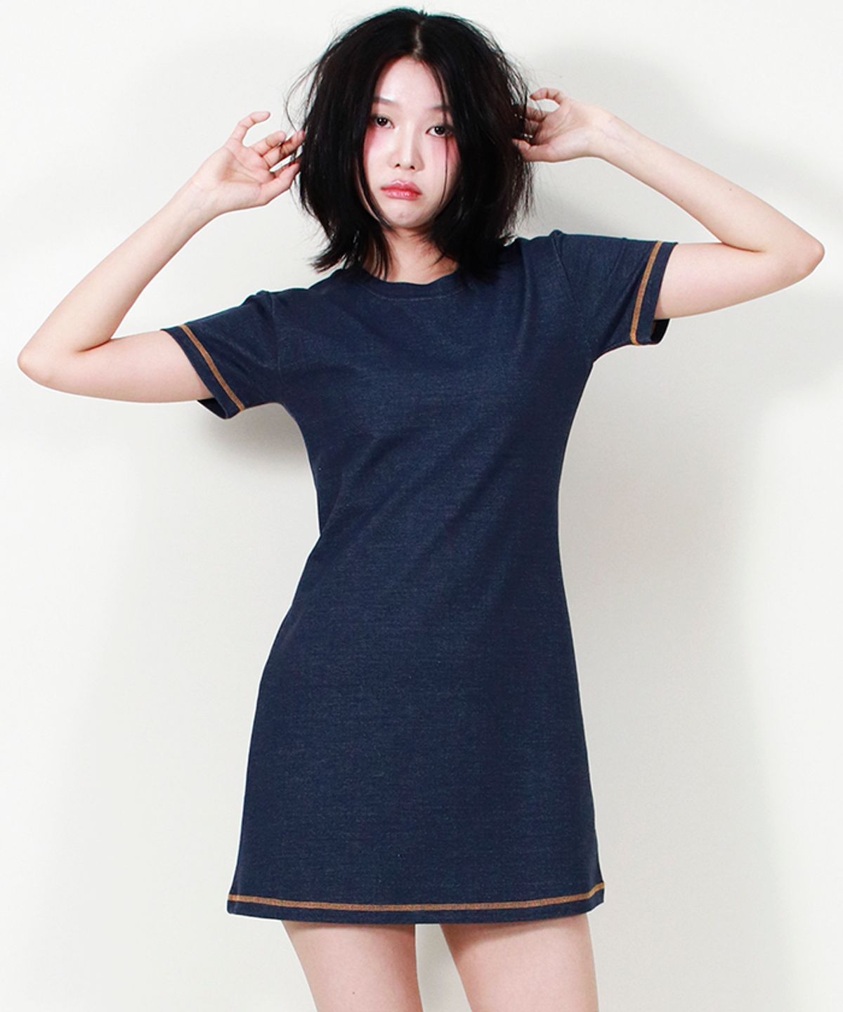 드마크(DEMARC) GIRLY CHIC STITCH MINI DRESS NAVY