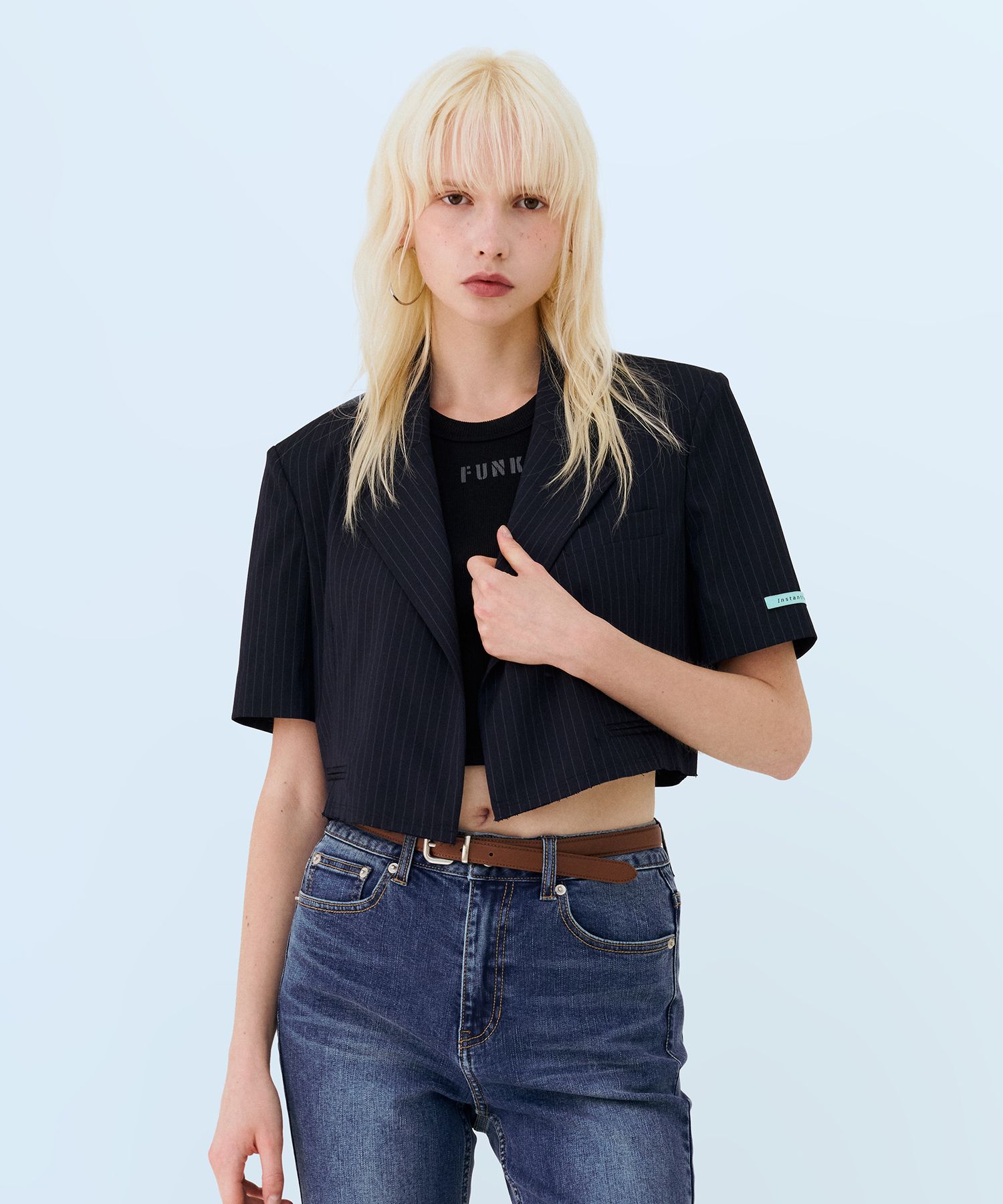 ジャケット INSTANTFUNK Classic short-sleeve cropped jacket 4BTR513 MUSINSA | INSTANTFUNK Summer Crop Short Sleeve Jacket - Navy