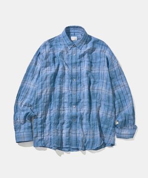 UV Crinkle Washed Deep Blue Check Shirt S172
