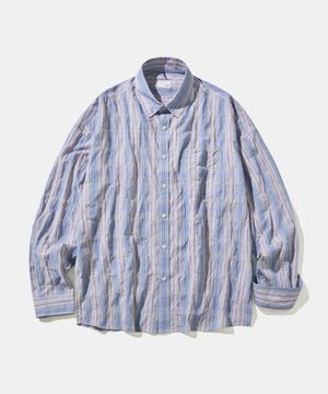 UV Crinkle Lavender Pond Stripe Check Shirt S173
