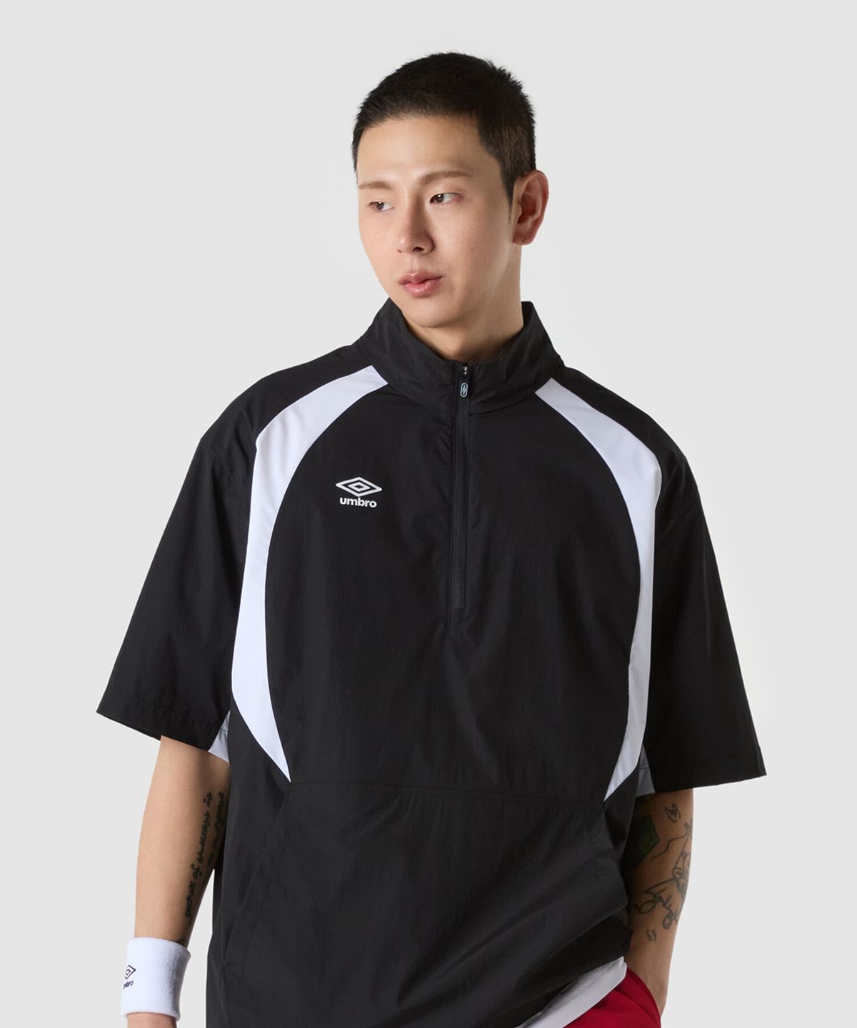 엄브로(UMBRO) 더블컷 반팔 스탠넥 아노락 블랙(UQ221SWT54)
