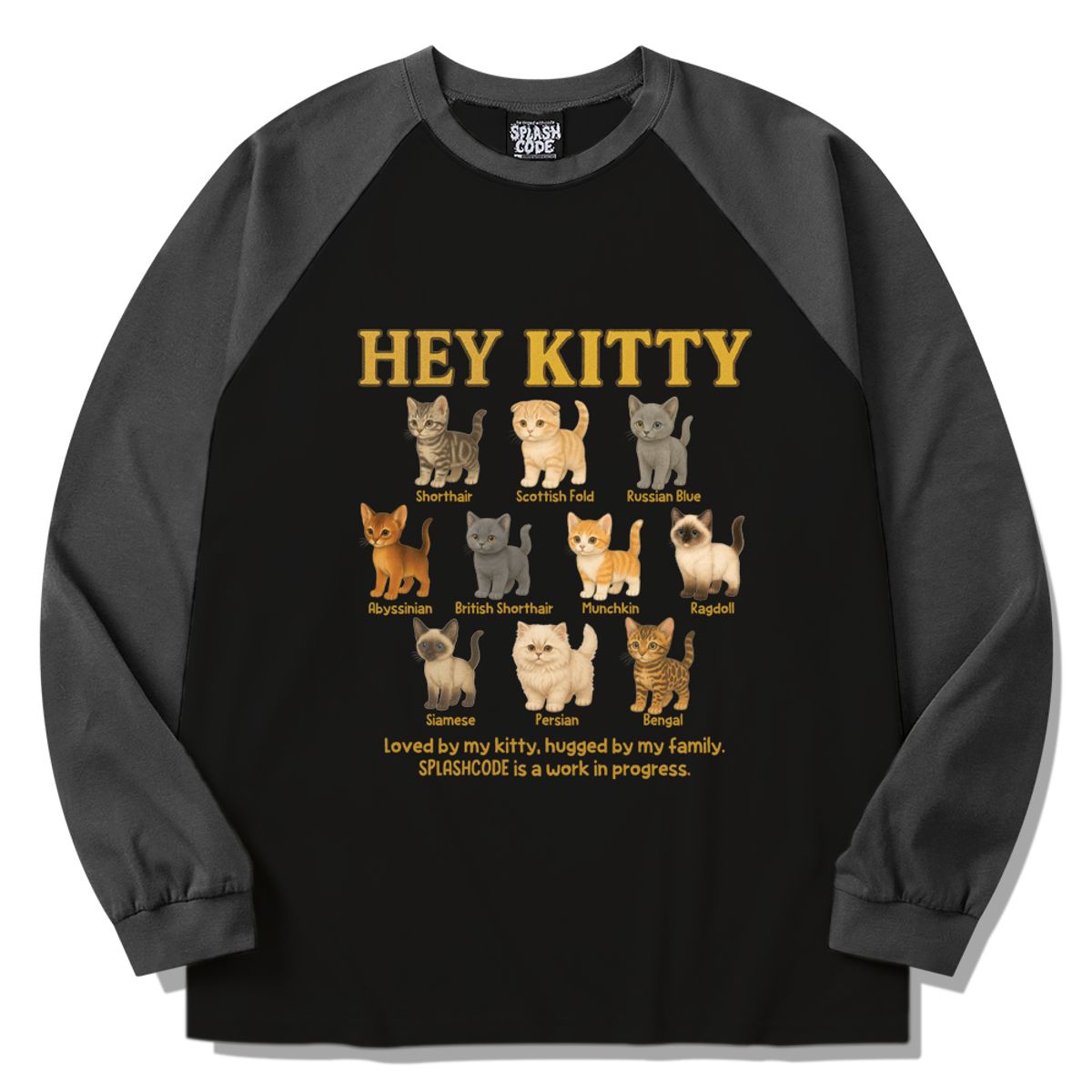 스플래시코드(SPLASHCODE) 래글런 롱슬리브 블랙 - 헤이 키티(Hey Kitty)