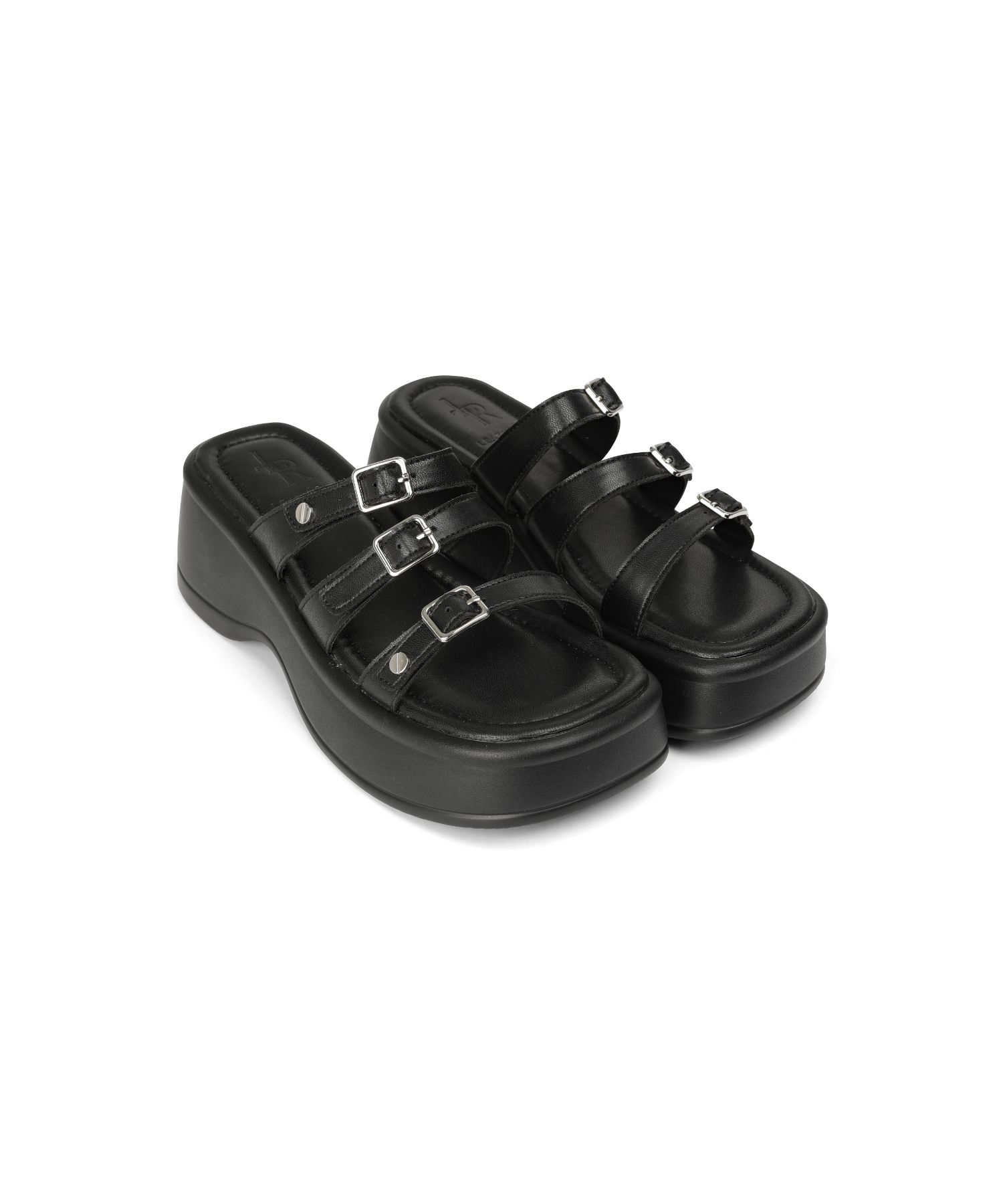MUSINSA LEATHERY Bolted Buckle Strap Sandals [BLACK]