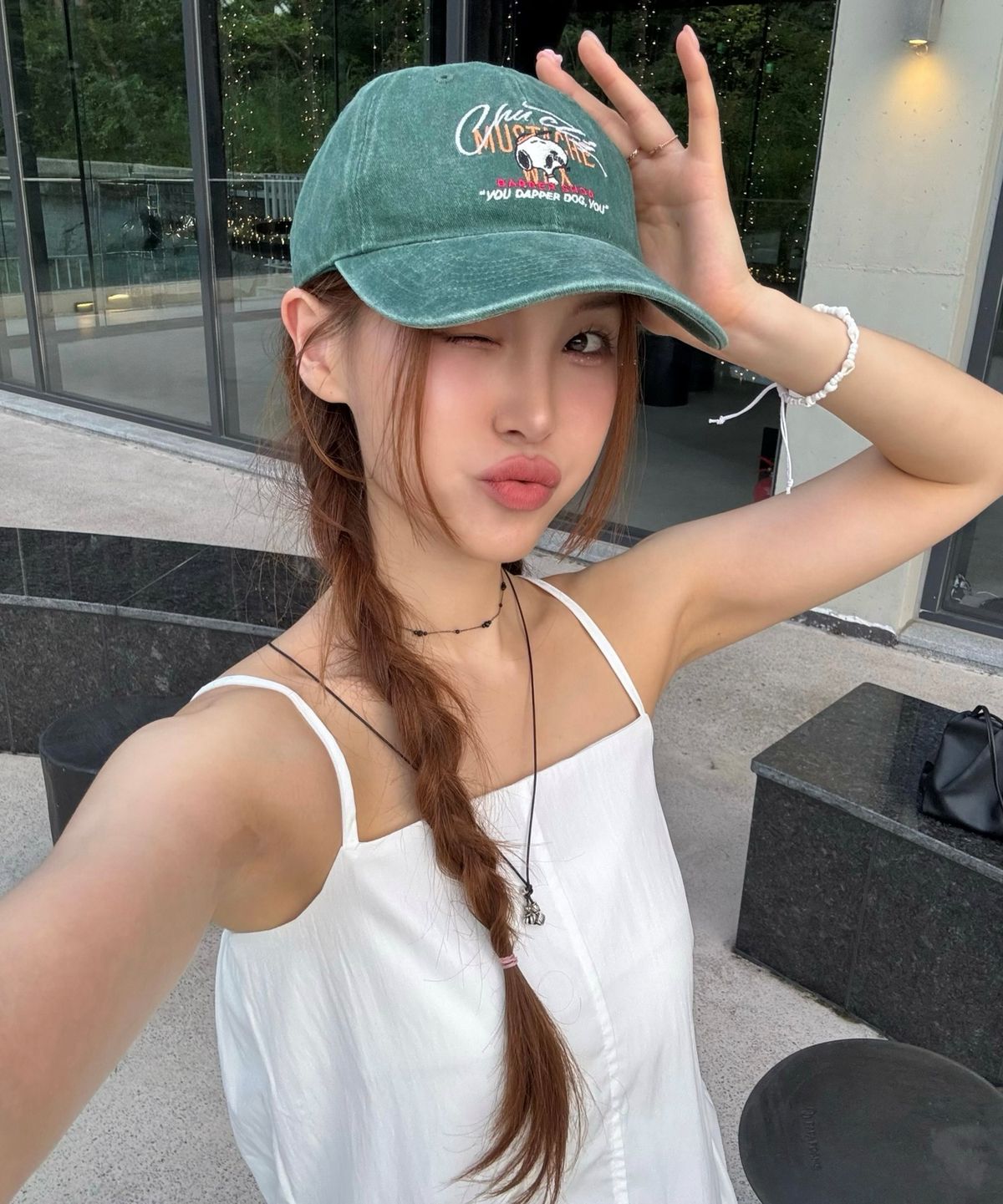 브이투(VTWO) 머스태쉬 스누피 스톤 워시드 볼캡 (GREEN)