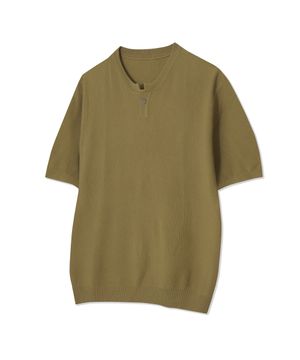 86-IRO355 베이직 원버튼 라운드 반팔 니트 카키브라운