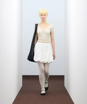 85-VIVA111 플라워 뷔스티에 크롭 반팔 숏 슬리브 아이보리