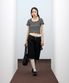 85-VIVA115 스퀘어 스트라이프 크롭 반팔 숏 슬리브 블랙